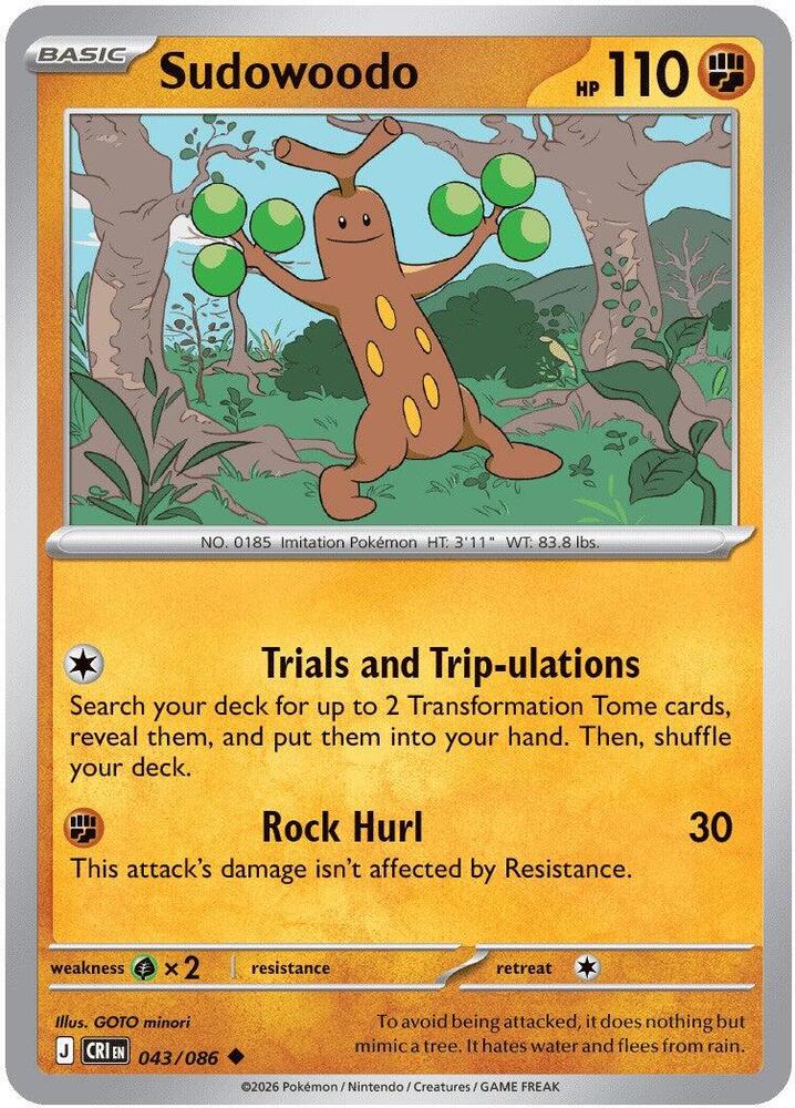 Sudowoodo - 043/086 - ME04: Chaos Rising (CRI) - Normal - Pokemon TCG Card