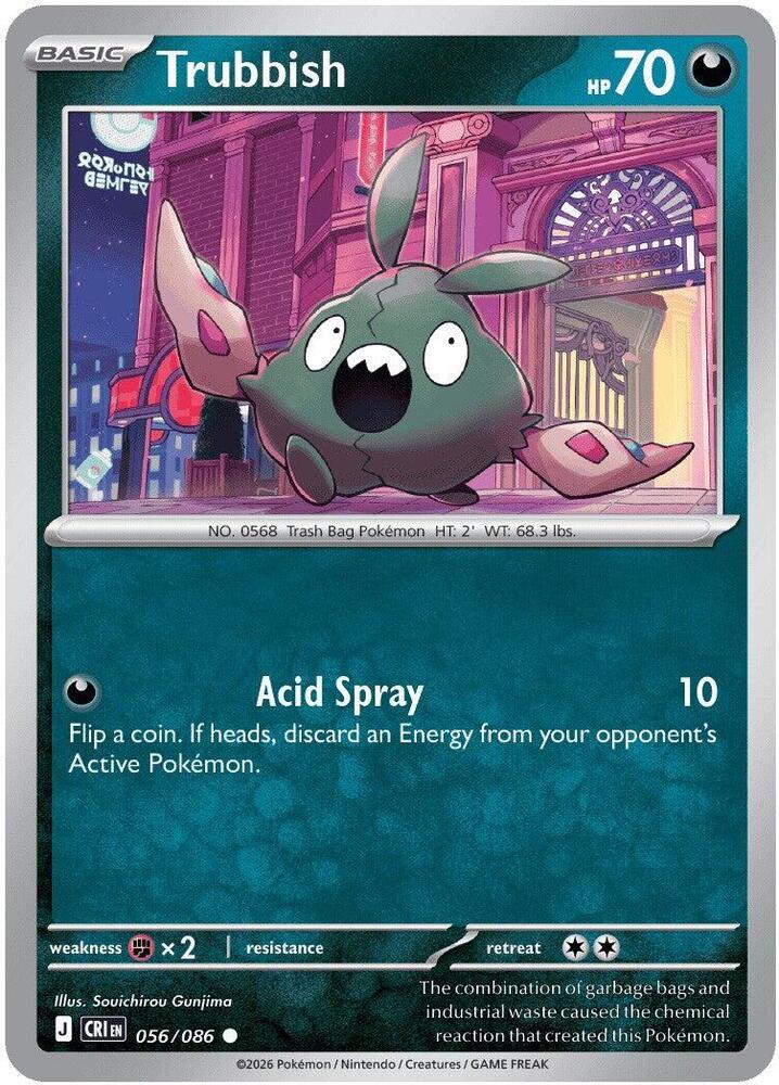 Trubbish - 056/086 - ME04: Chaos Rising (CRI) - Reverse Holofoil - Pokemon TCG Card