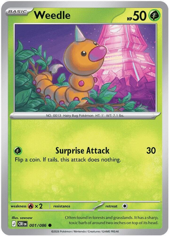 Weedle - 001/086 - ME04: Chaos Rising (CRI) - Reverse Holofoil - Pokemon TCG Card