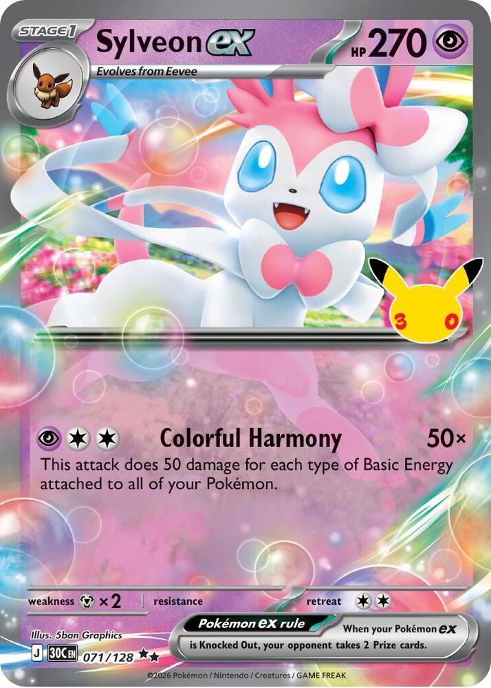 Sylveon ex - 071/128 - ME: 30th Celebration (30C) - Double Rare - Holofoil - Pokemon TCG Card