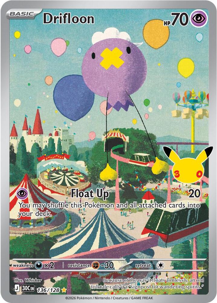 Drifloon - 136/128 - ME: 30th Celebration (30C) - Illustration Rare - Holofoil - Pokemon TCG Card