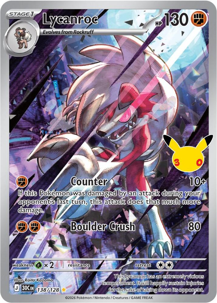 Lycanroc - 138/128 - ME: 30th Celebration (30C) - Illustration Rare - Holofoil - Pokemon TCG Card