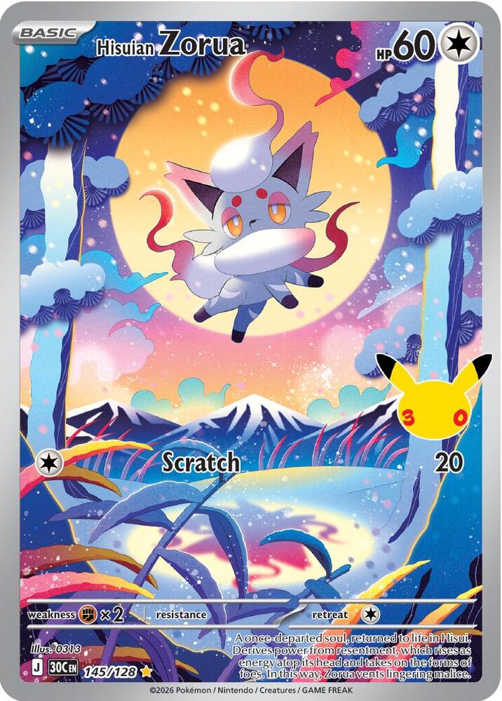 Hisuian Zorua - 145/128 - ME: 30th Celebration (30C) - Illustration Rare - Holofoil - Pokemon TCG Card