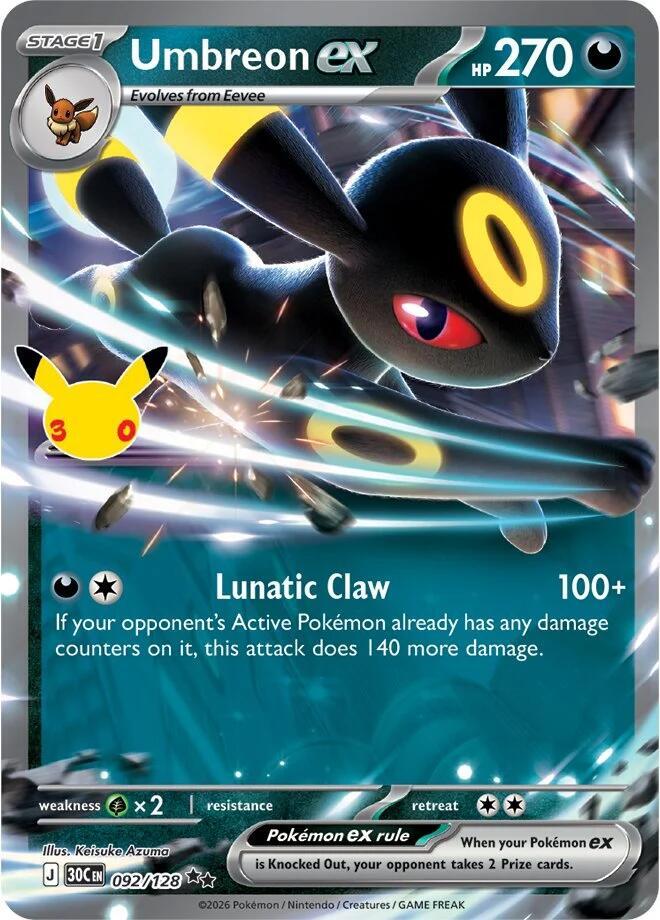 Umbreon ex - 092/128 - ME: 30th Celebration (30C) - Holofoil - Pokemon TCG Card