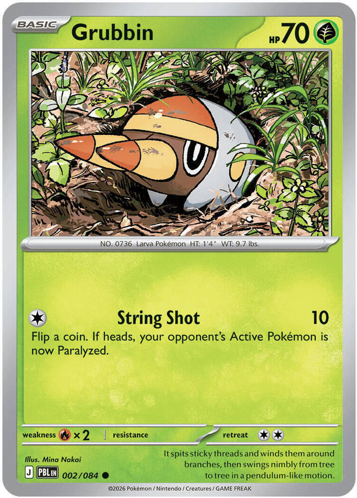 Grubbin - 002/084 - ME05: Pitch Black (PBL) - Reverse Holofoil - Pokemon TCG Card