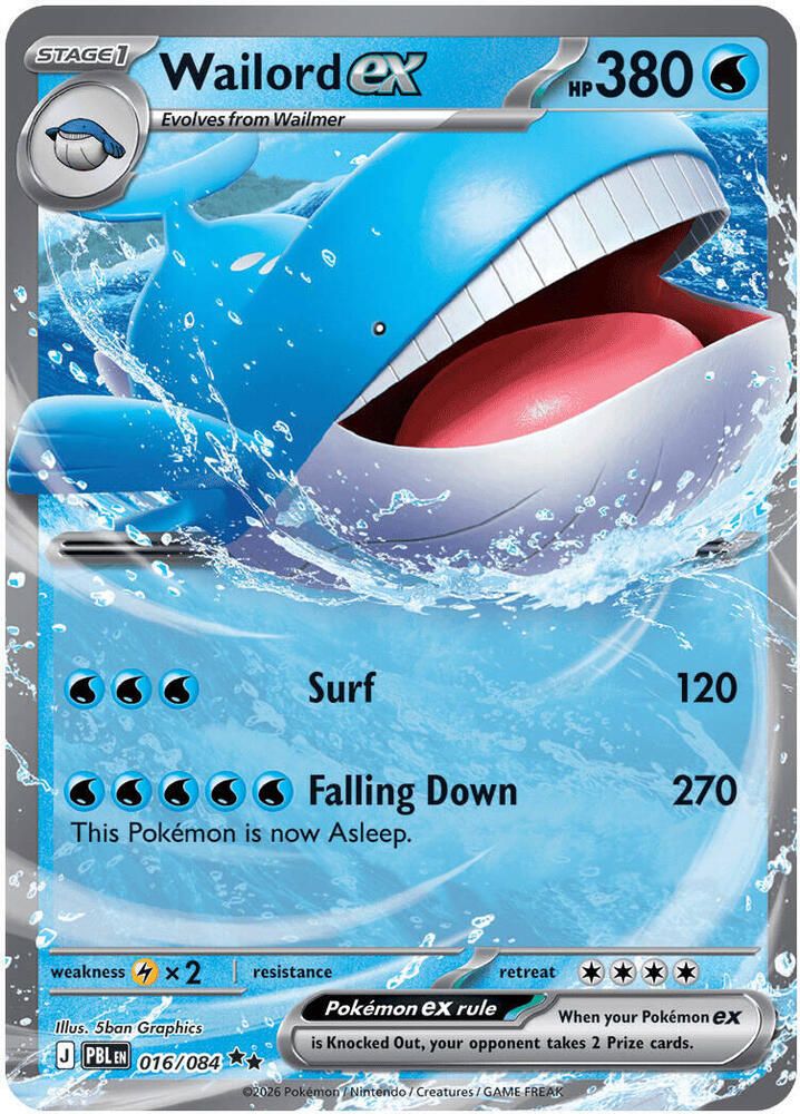 Wailord ex - 016/084 - ME05: Pitch Black (PBL) - Double Rare - Holofoil - Pokemon TCG Card