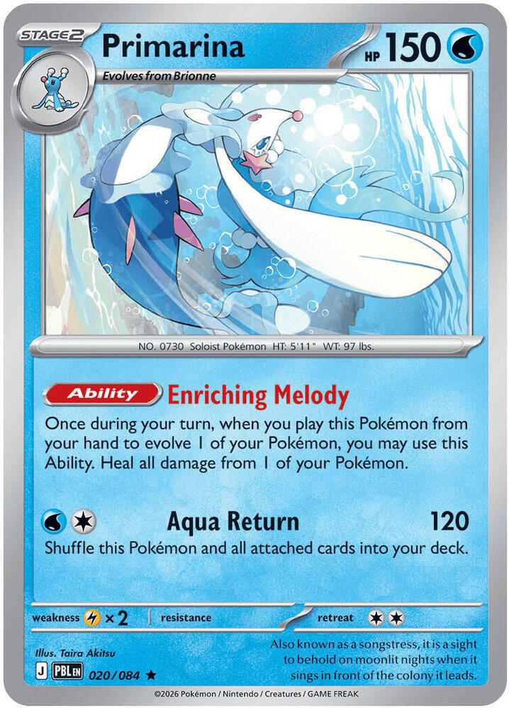 Primarina - 020/084 - ME05: Pitch Black (PBL) - Rare - Holofoil - Pokemon TCG Card