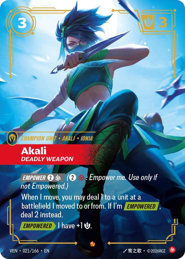 Akali, Deadly Weapon - 021/166 - Vendetta (VEN) - Foil - Riftbound TCG Card
