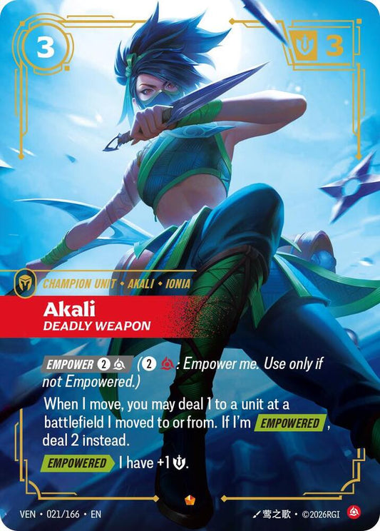 Akali, Deadly Weapon - 021/166 - Vendetta (VEN) - Foil - Riftbound TCG Card