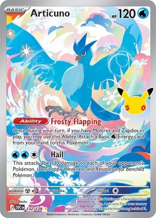 Articuno - 132/128 - ME: 30th Celebration (30C) - Illustration Rare - Holofoil - Pokemon TCG Card