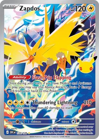 Zapdos - 133/128 - ME: 30th Celebration (30C) - Illustration Rare - Holofoil - Pokemon TCG Card