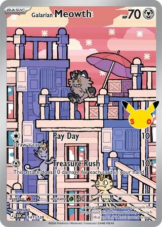 Galarian Meowth - 141/128 - ME: 30th Celebration (30C) - Illustration Rare - Holofoil - Pokemon TCG Card