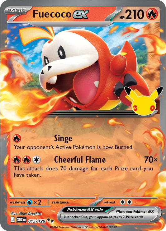 Fuecoco ex - 015/128 - ME: 30th Celebration (30C) - Double Rare - Holofoil - Pokemon TCG Card