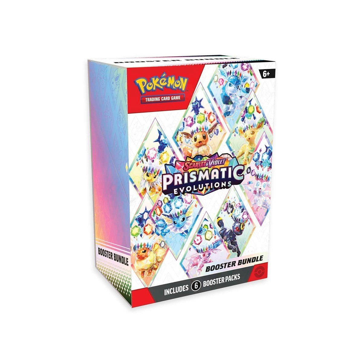 front view of a sealed prismatic evolutions booster bundle