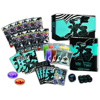 Pokémon trading card game set with cards, box, and accessories on a white background