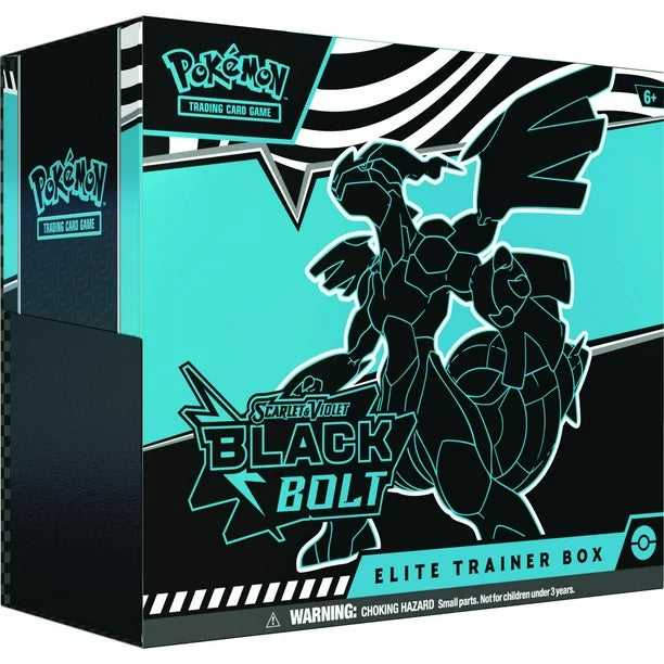 Pokémon Trading Card Game Elite Trainer Box featuring Black Bolt on a blue and black box.
