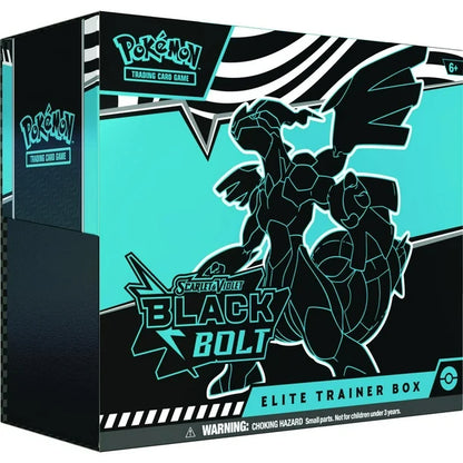 Pokémon Trading Card Game Elite Trainer Box featuring Black Bolt on a blue and black box.