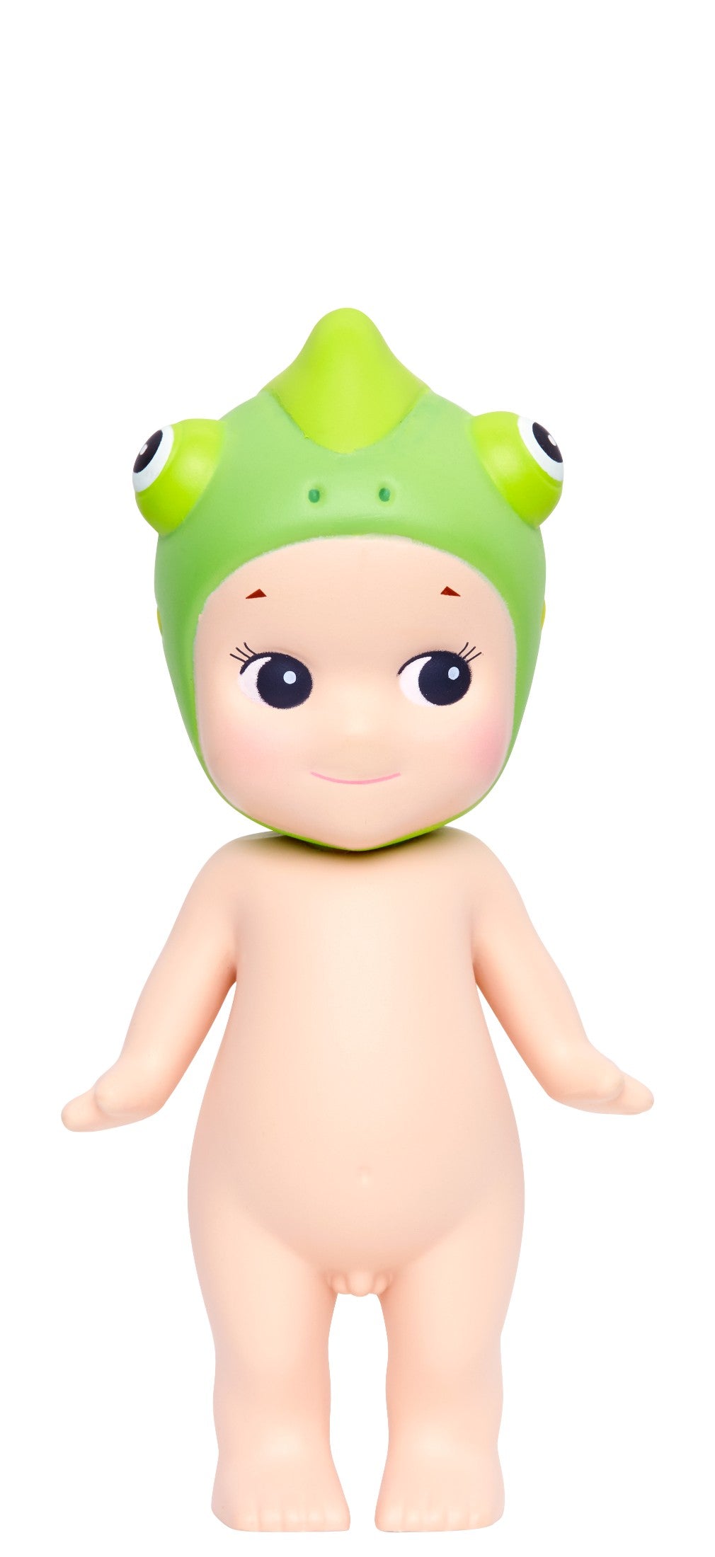 Toy figure with a green chameleon helmet on a white background