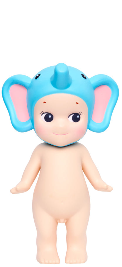 Sonny Angel Toy figure with blue elephant head and beige body on a white background