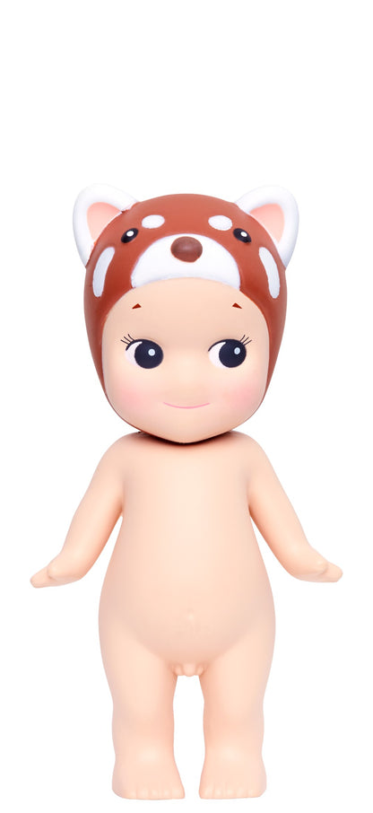 Sonny Angel Naked doll with red panda headband on a white background