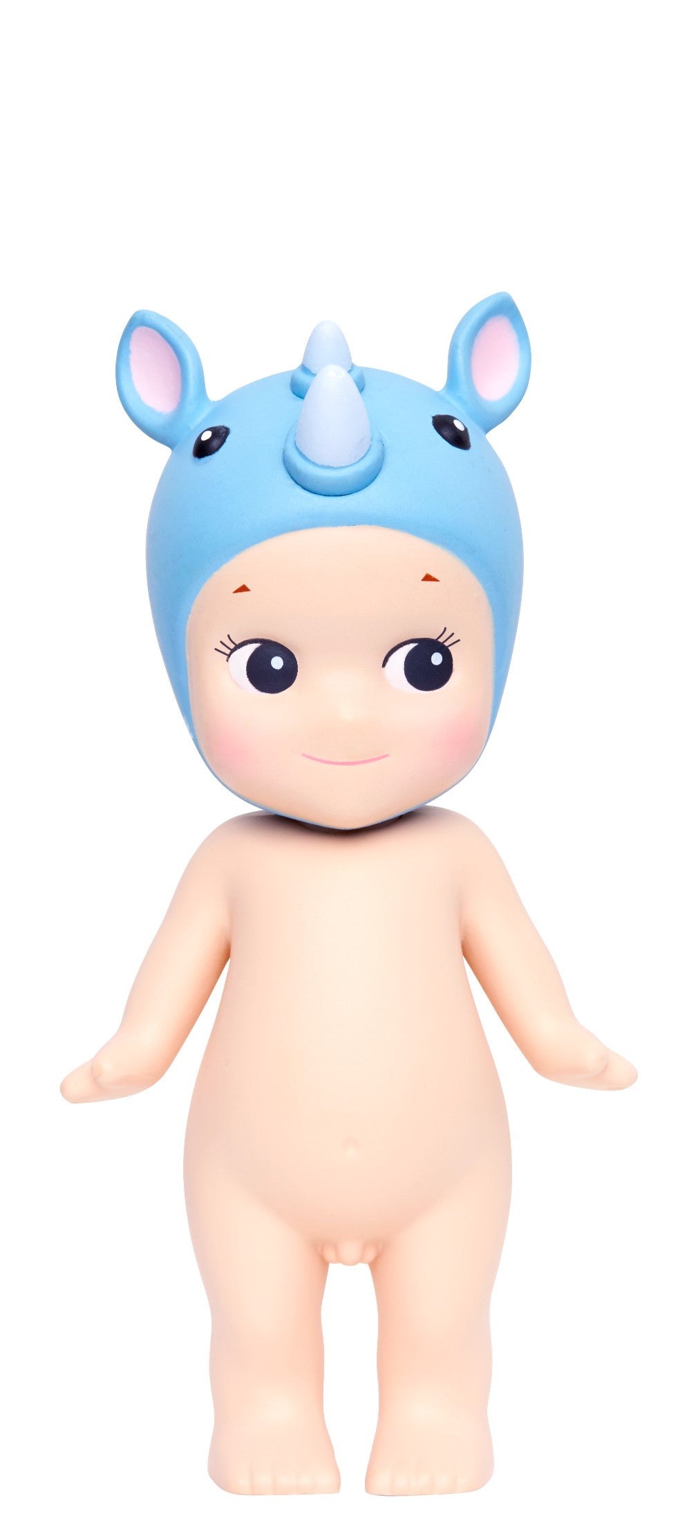 Sonny Angel  Toy figure with a blue rhinoceros helmet on a white background