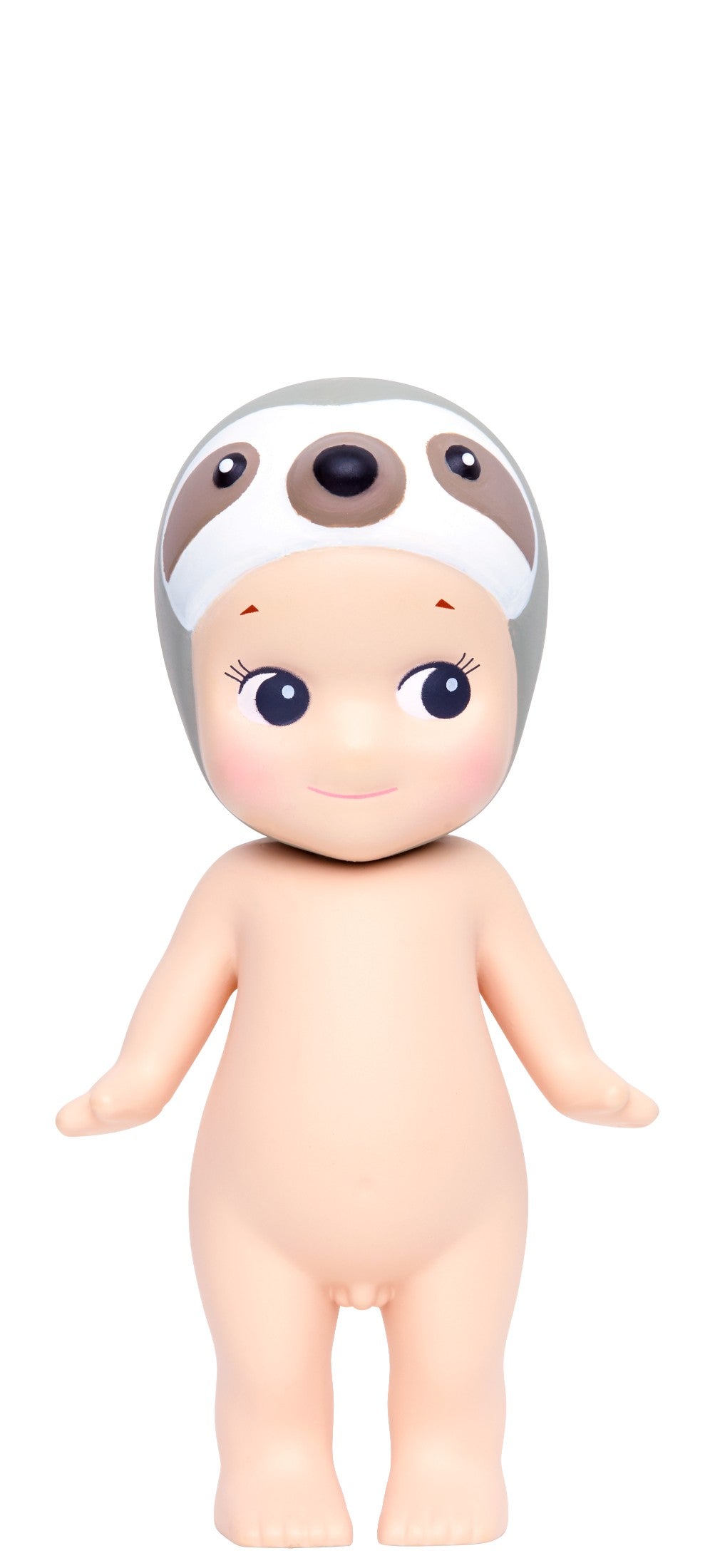 Sonny Angel Naked baby doll with sloth hat on a white background