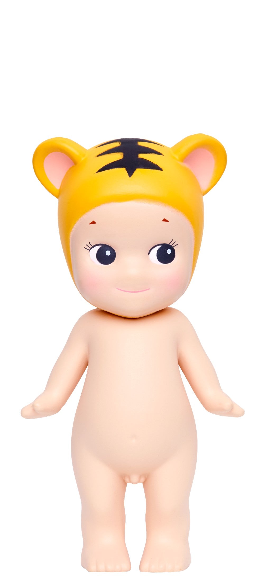 Sonny Angel Naked doll with a tiger hat on a white background