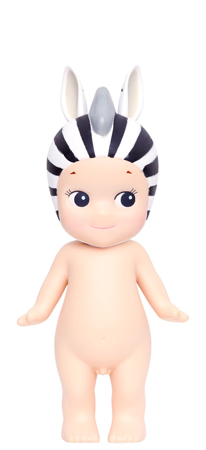 Sonny Angel Naked baby doll with zebra-striped headband on a white background